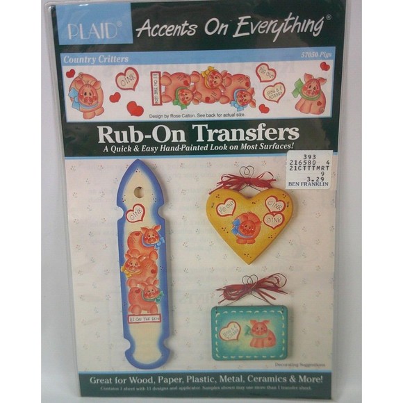 Plaid Rub on Transfers Country Critters 57050 Pigs Vintage 1994 Crafts New - Picture 1 of 3